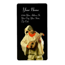 PULCINELLA WITH MANDOLIN black Personalised Shipping Labels