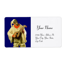 PULCINELLA WITH MANDOLIN blue white Personalized Shipping Labels