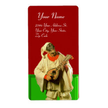 PULCINELLA WITH MANDOLIN red green white Custom Shipping Labels