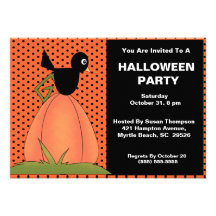 Pumpkin and Crow Halloween  Party Invitations
