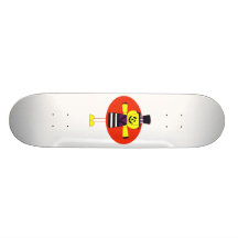 Pumpkin man cartoon orange behind skateboard deck