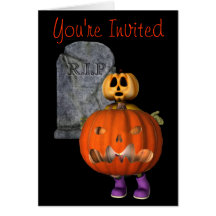 Pumpkin Man Tombstone Halloween Party Invitation Greeting Cards
