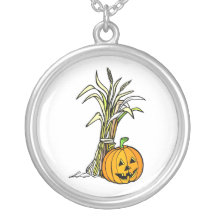 pumpkin next to corn shock graphic custom necklace
