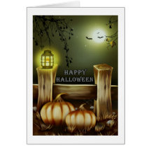 Pumpkins, Lantern, Fence Halloween Card