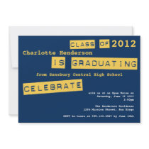 Punch label navy graduation class of invitation