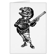 Punch playing air guitar on a tennis racket greeting cards