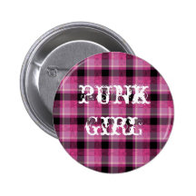Punk Girl Black Pink Plaid Button