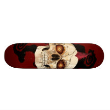 Punk Rock Gothic Skull with Red Mohawk Skateboard Deck