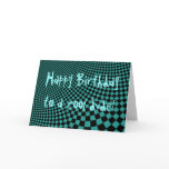 Punk warped retro chequerboard Happy Birthday dude Greeting Cards