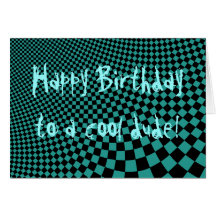 Punk warped retro chequerboard Happy Birthday dude Greeting Cards