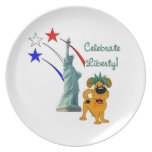 Pup with Lady Liberty and Fireworks Dinner Plate
