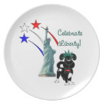 Pup with Lady Liberty and Fireworks Dinner Plate