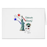 Pup with Lady Liberty and Fireworks Greeting Card
