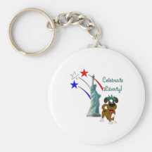 Pup with Lady Liberty and Fireworks Key Chain