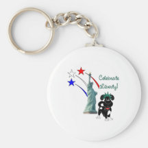Pup with Lady Liberty and Fireworks Key Chains