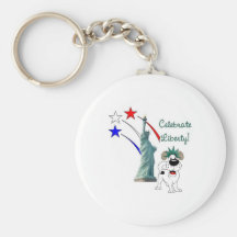 Pup with Lady Liberty and Fireworks Keychain