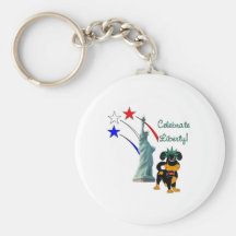 Pup with Lady Liberty and Fireworks Keychain