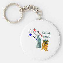 Pup with Lady Liberty and Fireworks Keychains