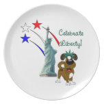 Pup with Lady Liberty and Fireworks Party Plate