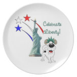 Pup with Lady Liberty and Fireworks Party Plate