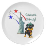 Pup with Lady Liberty and Fireworks Plates