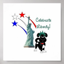 Pup with Lady Liberty and Fireworks Poster
