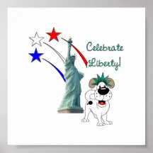 Pup with Lady Liberty and Fireworks Posters