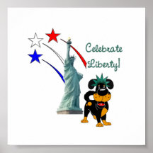 Pup with Lady Liberty and Fireworks Print