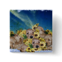 PUPPIES AND FLOWERS (GOLDEN RETRIEVERS) PIN