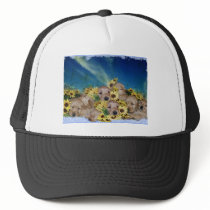 PUPPIES AND FLOWERS (GOLDEN RETRIEVERS) TRUCKER HAT
