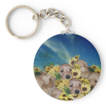 PUPPIES AND FLOWERS (GOLDEN RETRIEVERS) KEY CHAINS