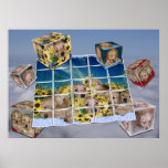 PUPPIES IN FLOWERS COLLAGE   FLOATING CUBES POSTER