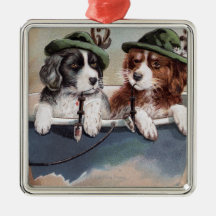 Puppies in Hats with Pipes Ornaments