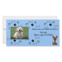 Puppy Announcement - Blue Customized Photo Card