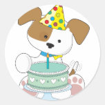 Puppy Birthday Cake Round Stickers