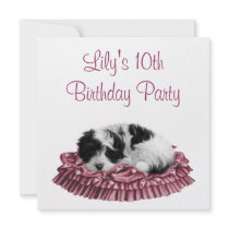 Puppy Girl's 10th Birthday Party Invitation