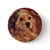 Puppy in a Camouflage Cap Pinback Buttons