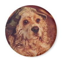 Puppy in a Camouflage Cap Fridge Magnet