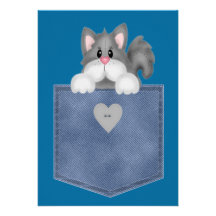puppy kitty cat character in a jean pocket custom invite