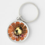 Puppy Love Peeking Out of a Flower keychains