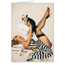 Puppy Lover Pin-up Girl - Retro Pinup Art Greeting Cards