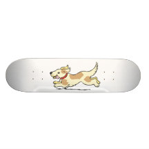 Puppy running with toungue out skate boards