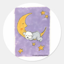 Puppy sleeping on the moon stickers