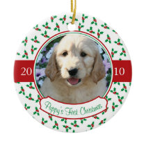 Puppy's First Christmas - Holly & Berries Ornament