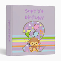 Purple 2nd Birthday Monkey and Balloons Binder