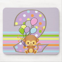 Purple 2nd Birthday Monkey and Balloons Mousepad