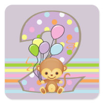Purple 2nd Birthday Monkey and Balloons Stickers
