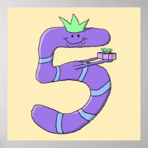Purple 5th Birthday Cartoon. Print