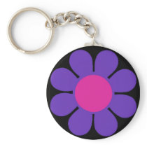 Purple 60's Flower Power Key Chain