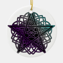 Purple and aqua intricate pentacle christmas tree ornaments